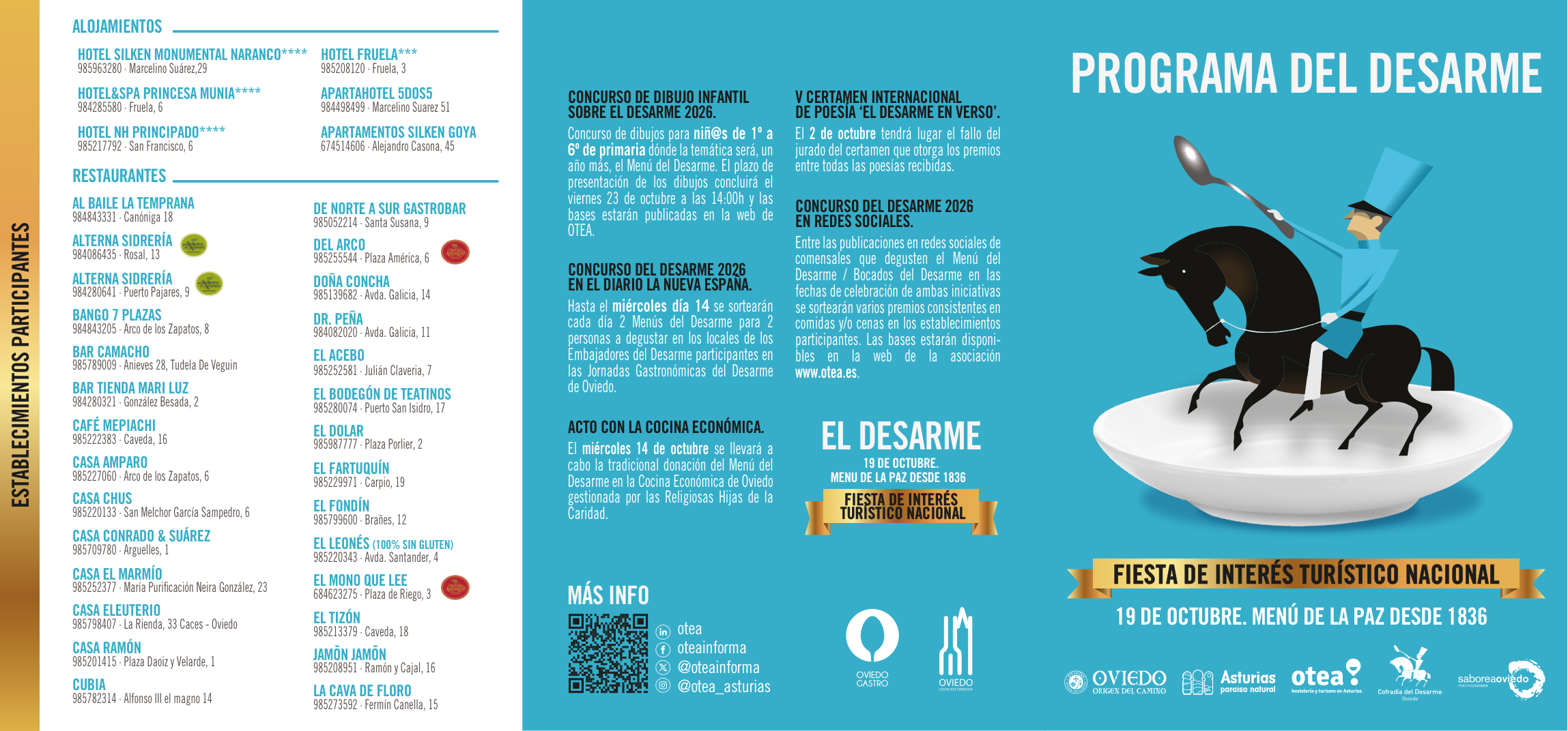 Anverso del tríptico de hoteles y restaurantes