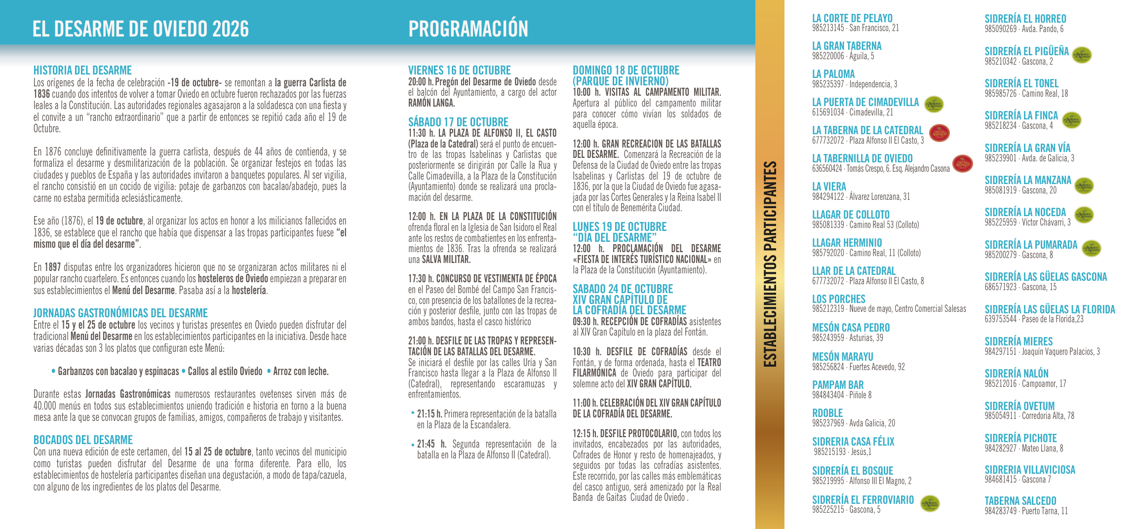 Reverso del tríptico de hoteles y restaurantes